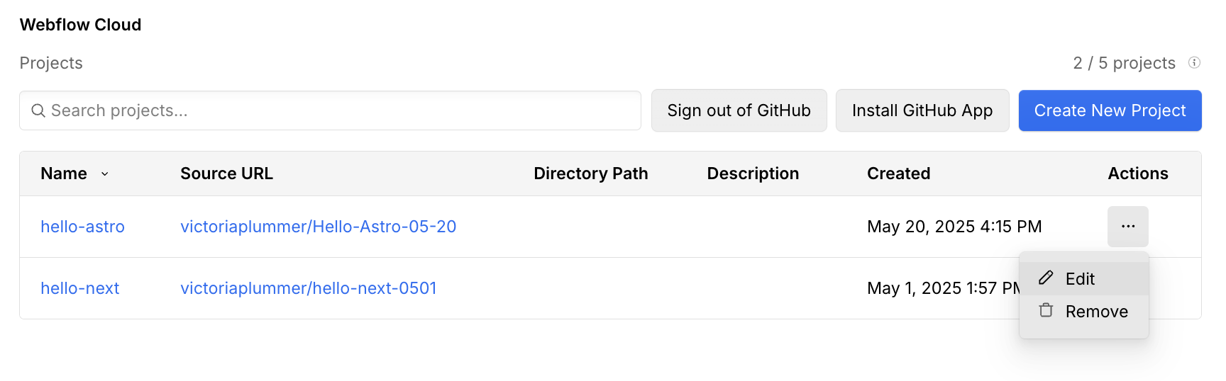 App settings in Webflow Cloud