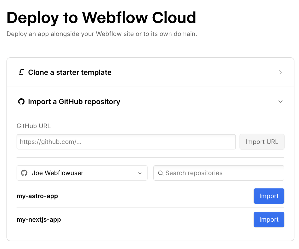 Selecting the GitHub repository