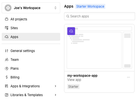 Looking at the applications within a workspace
