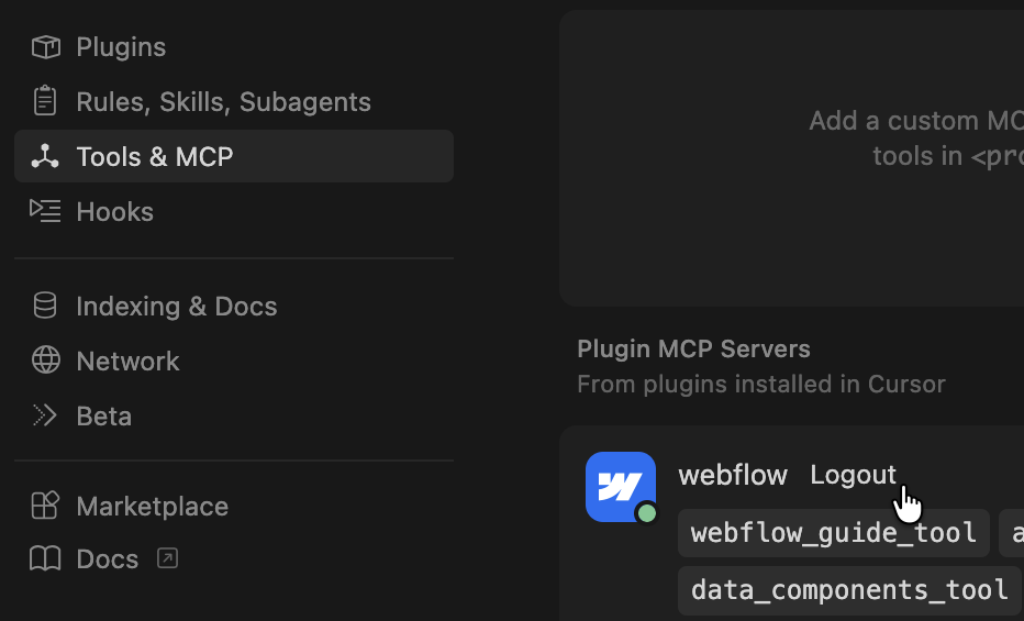 Logging out of the Webflow MCP server
