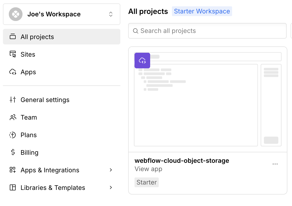 The new application as an independent app in the Workspace