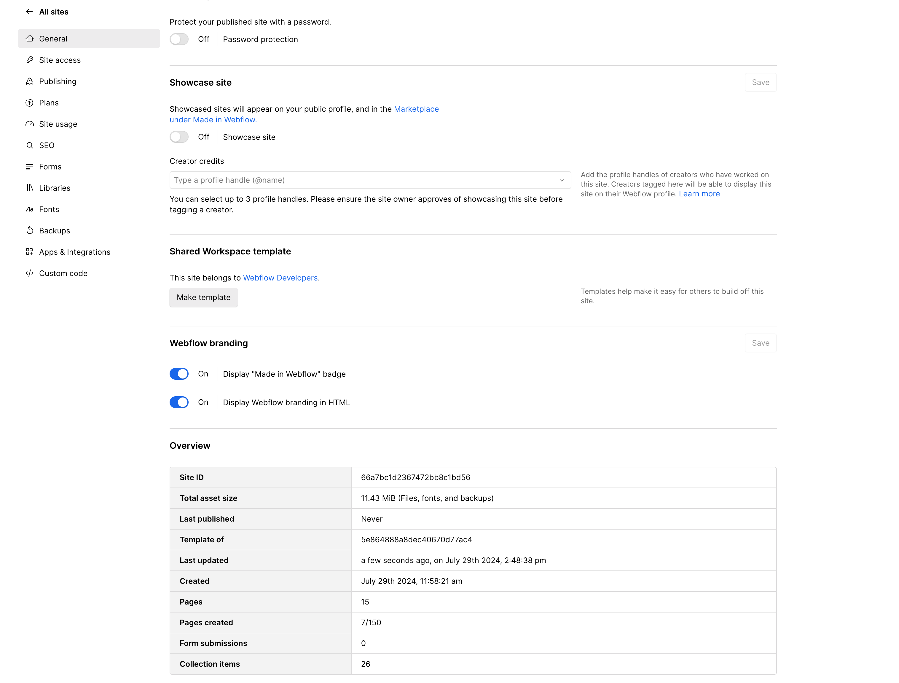 Site ID location in settings