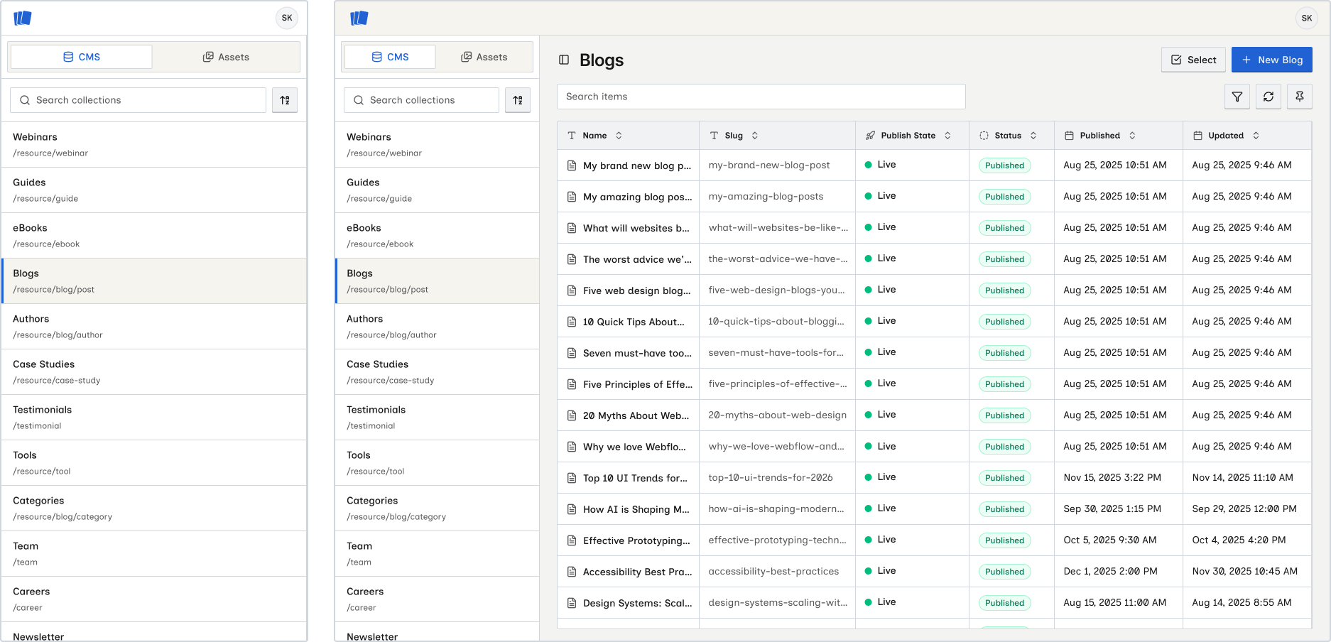 Collections sidebar