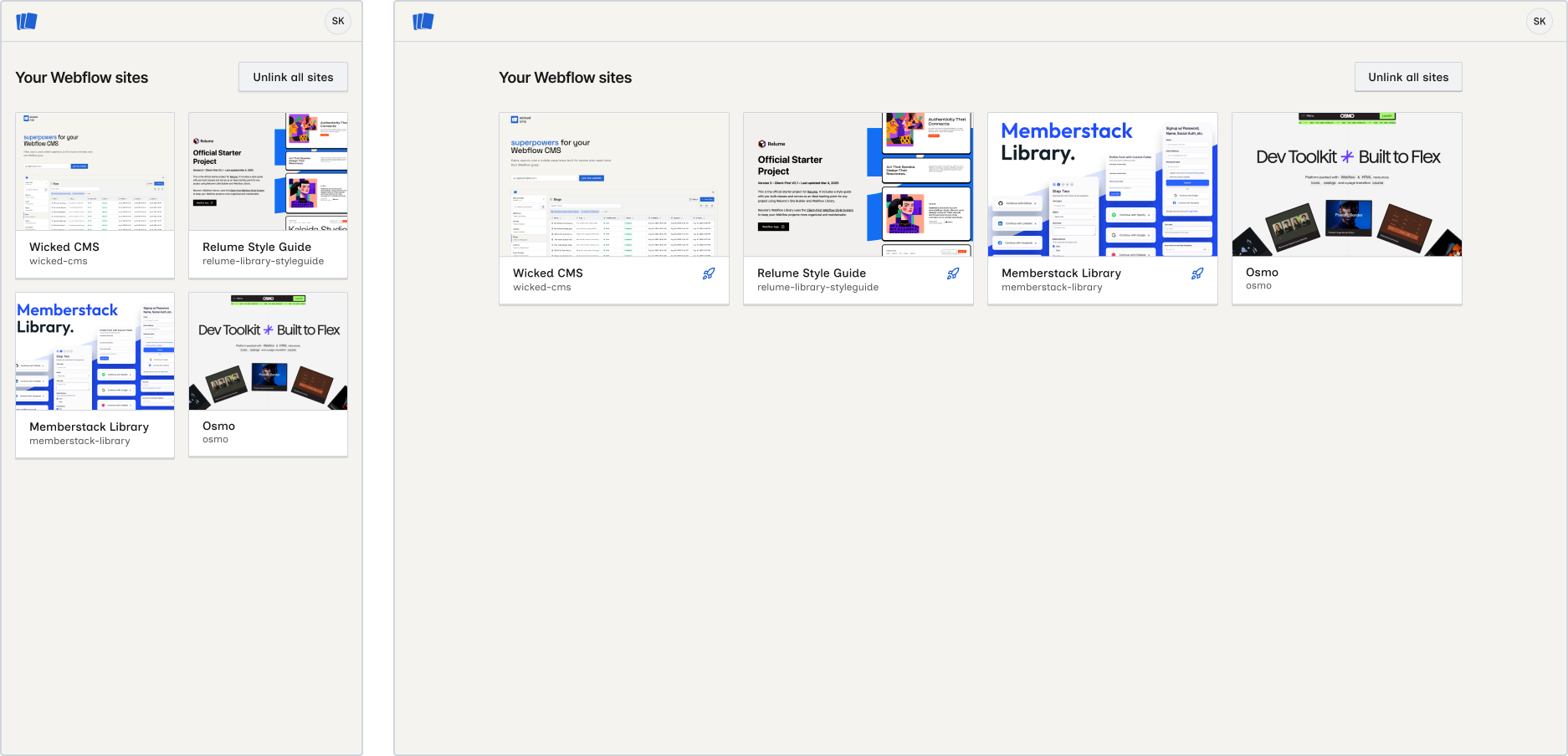 Your Webflow sites grid