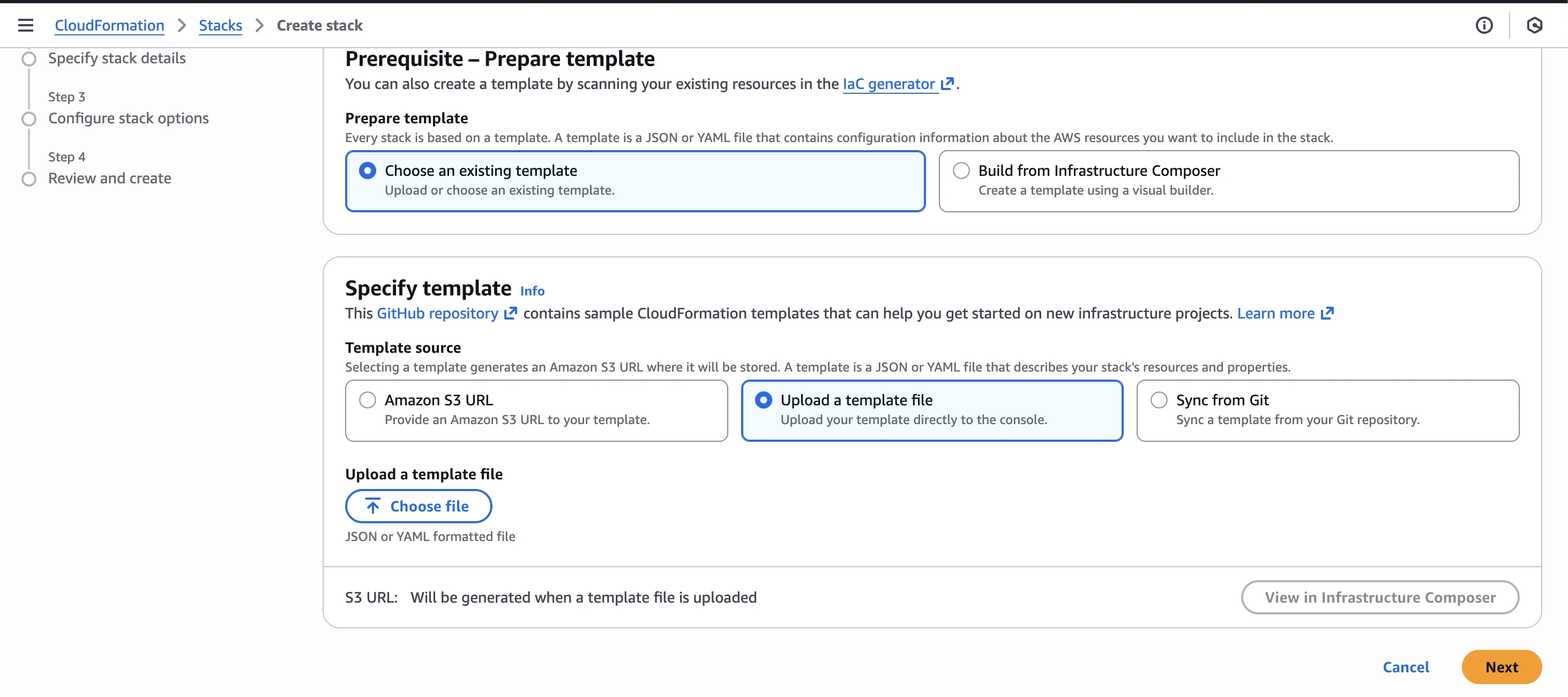 Upload CloudFormation Template