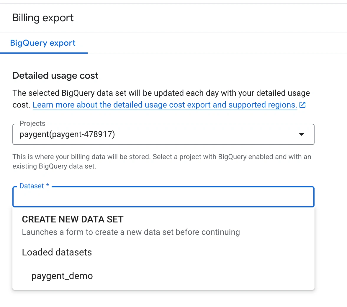 GCP Billing Export - Select Project and Dataset