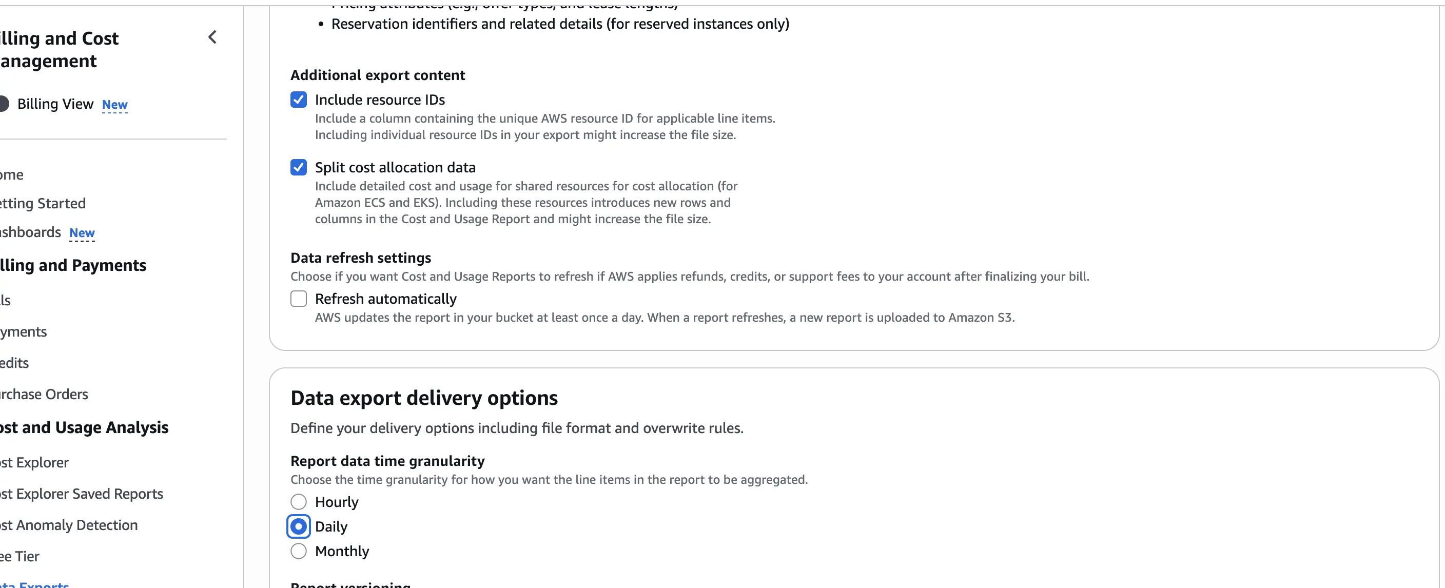 Export Settings Configuration