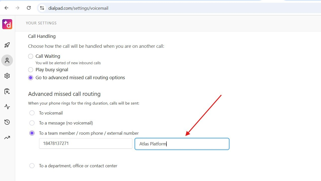 External number configuration