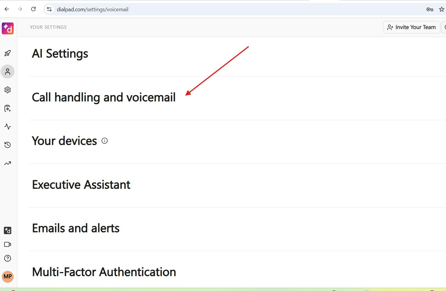 Call handling menu