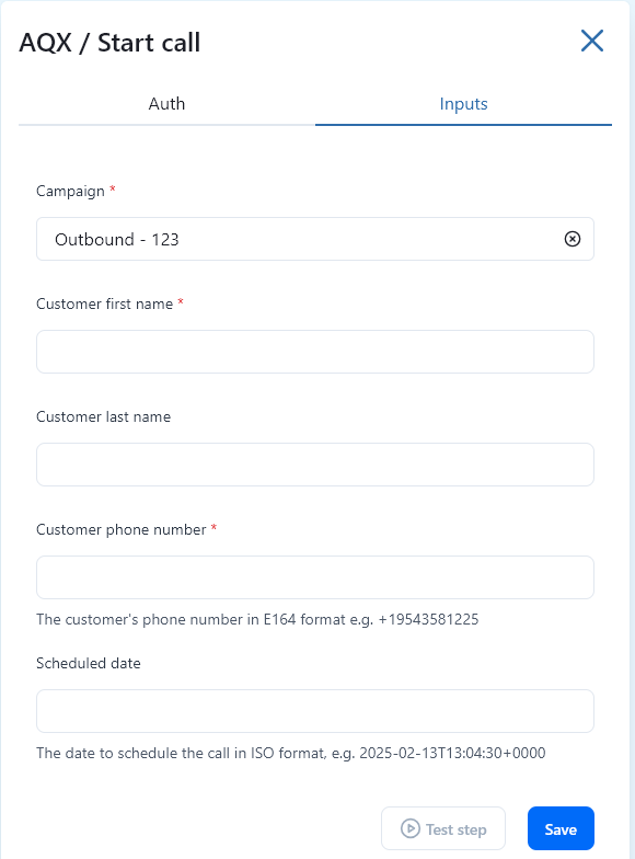 Start call action