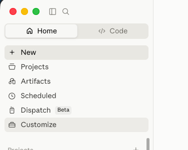 Claude sidebar with Customize selected